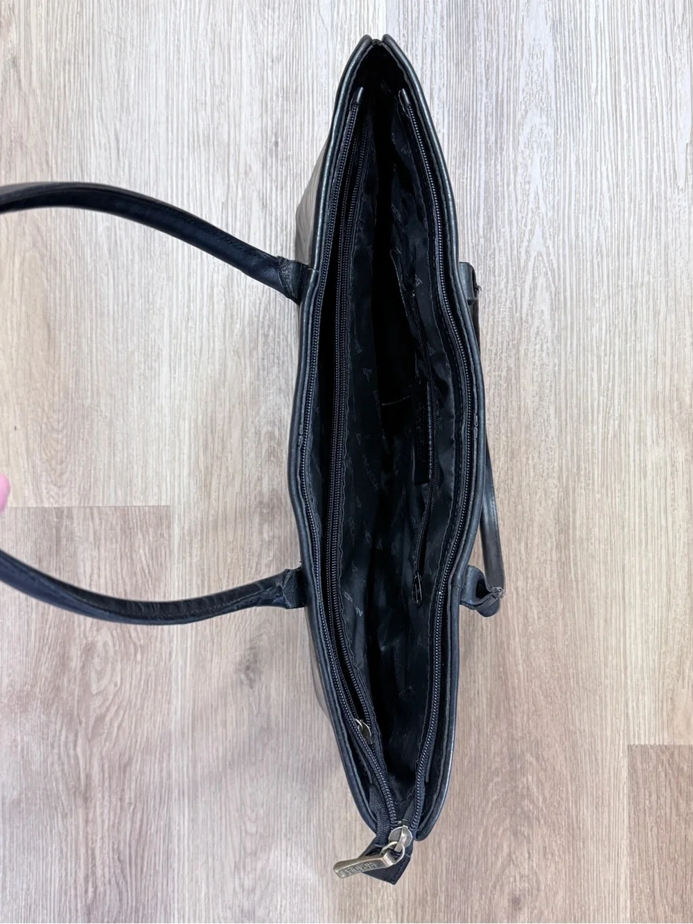 Arcadia Black Leather Tote with Double Top Handles Purse Handbag